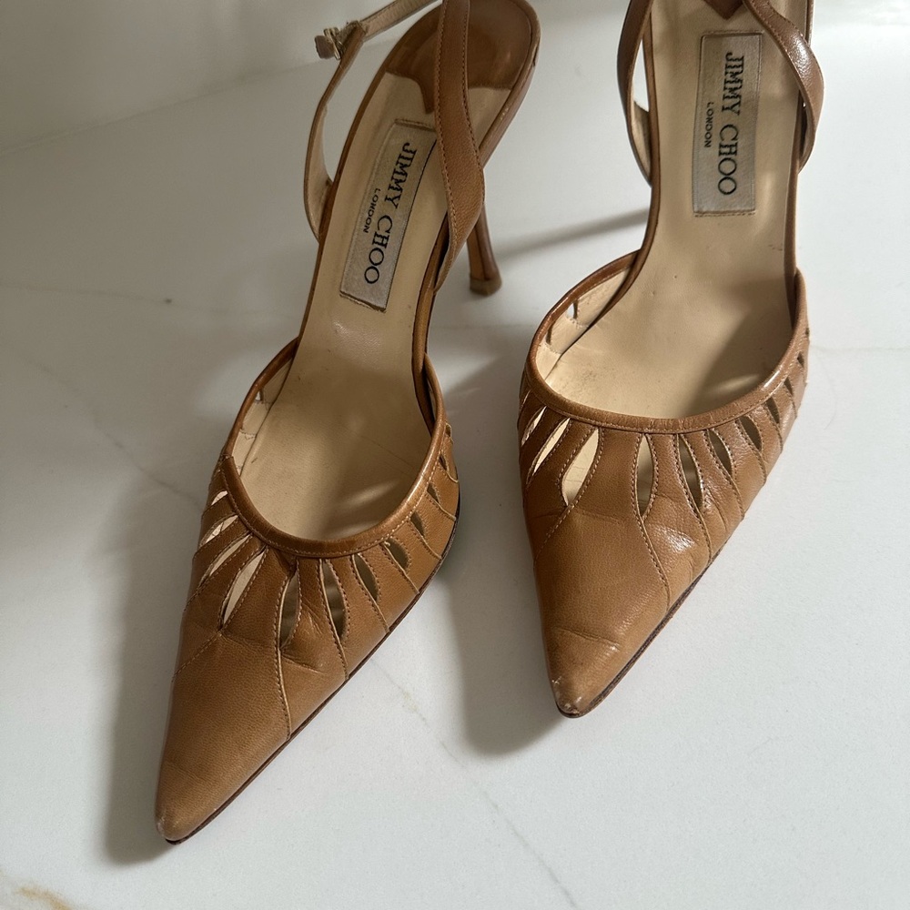 Jimmy Choo Brown Cutout Leather Heels
